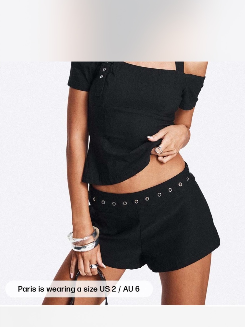 Princess Polly Black Grommet Waist Shorts